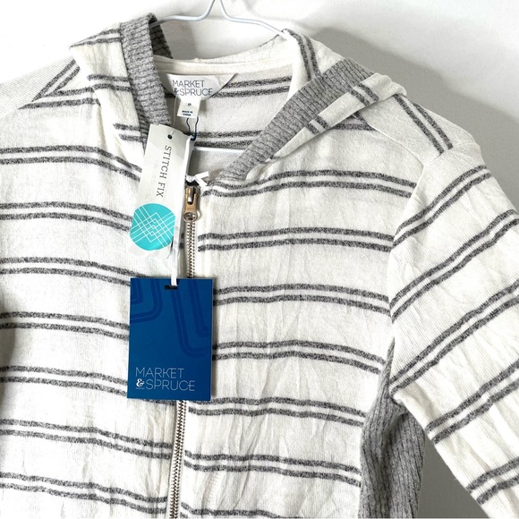 Market & Spruce Striped Zip Up Hooded Knit Sweater NWT - Picture 2 of 10